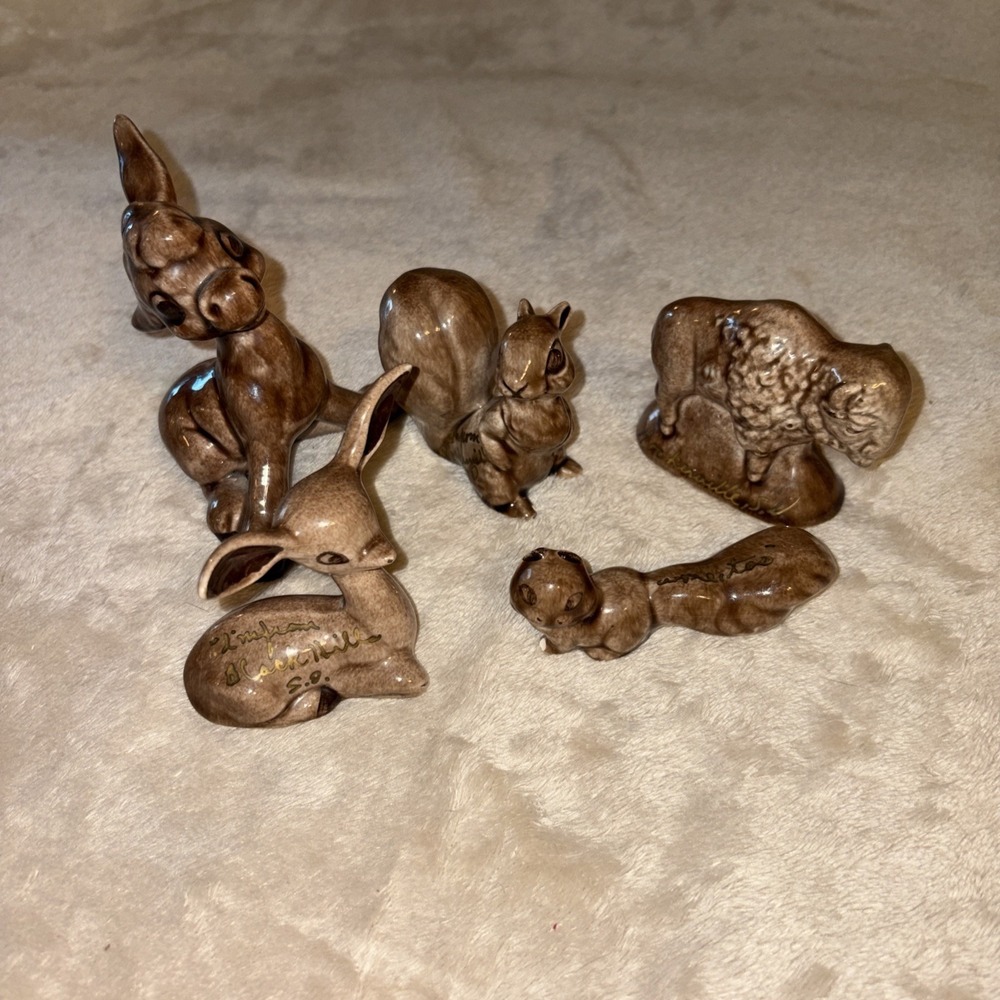 Vintage Porcelain Brown Figurines From Black Hills SD Souvenirs Set Of 5